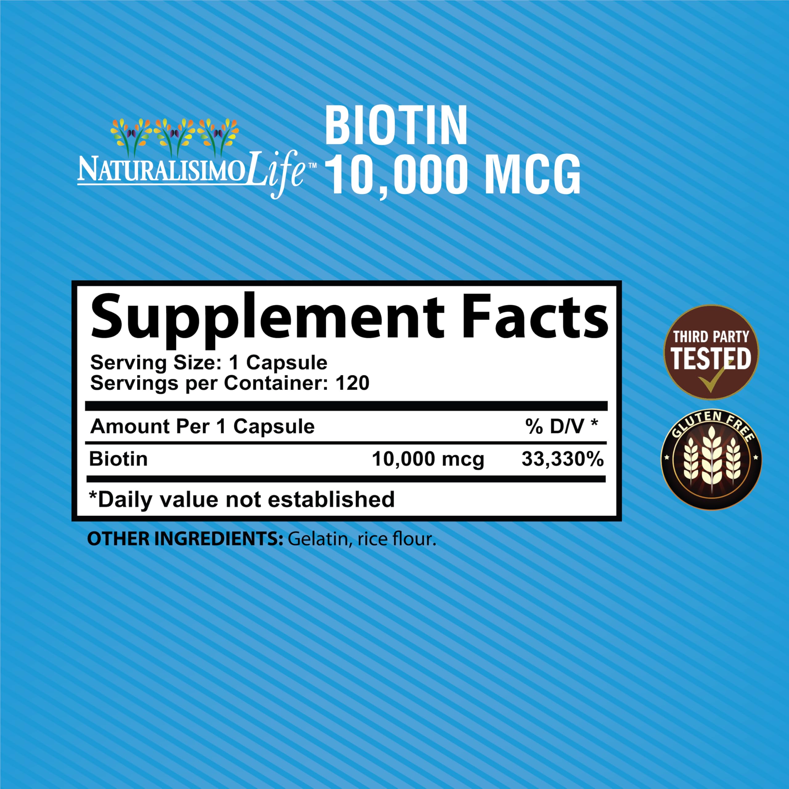 Biotin 10,000 mcg High Potency - Natural Hair, Skin, Nail & Metabolism 120 Capsules