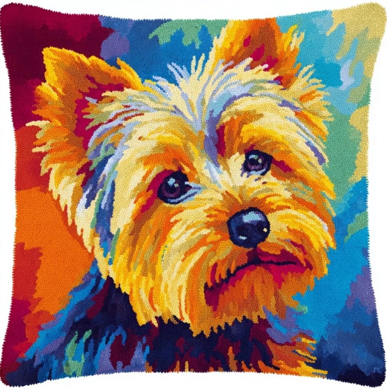 AxiangziK DIY Latch Hook Pillow Kits for Adults,Yorkshire Terrier Animal Dog Printed Pillowcase Crochet Yarns Hooking Handmade Pillow Cover Cushion for Home Sofa Decoration 17x17inch