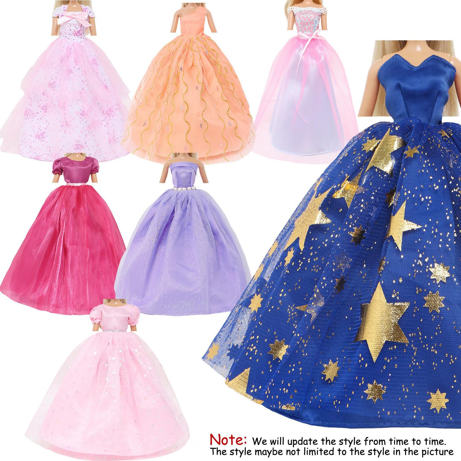 BJDBUS 5 Pcs Handmade Wedding Dress Party Gown for 11.5 Inch Girl Doll Clothes Accessories Random Clothing Set