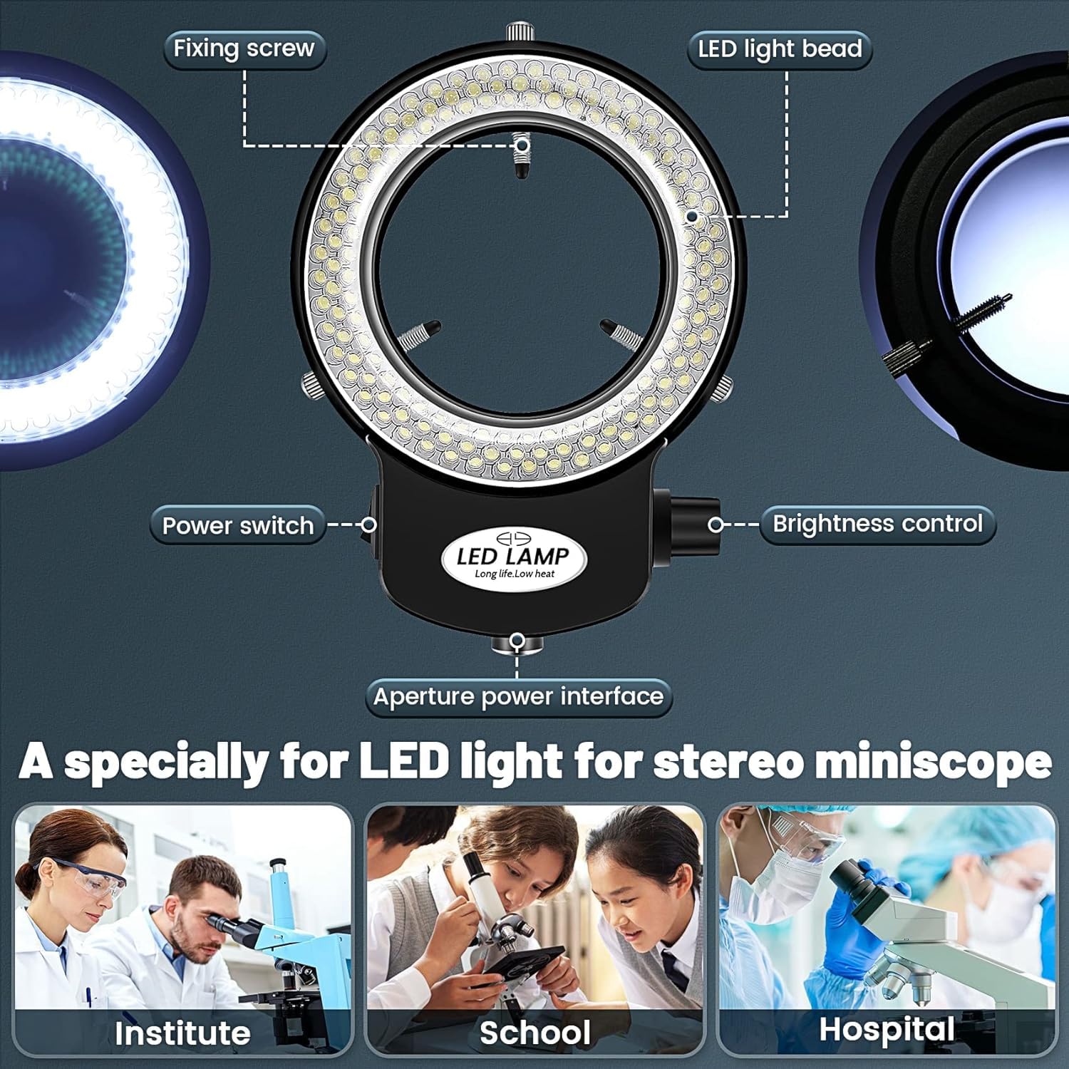 144 LED Lumière d'anneau du Microscope, Anneau Lampe de Source Lumineuse de lumière d'appareil pour microscopes et caméra, 144 Perles LED Source de lumière Luminosité réglable
