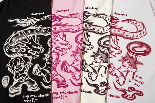 BF.BORFEND Graphic Tees Men Oversized Black Printed Cartoon