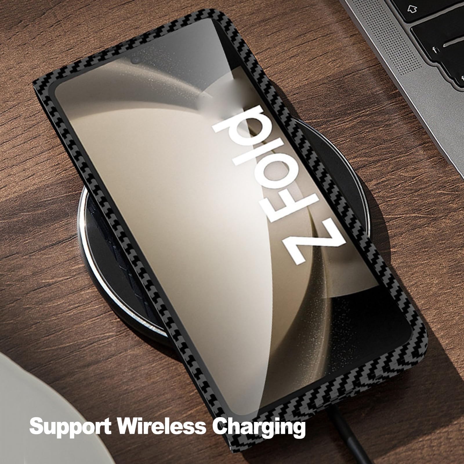 Custodia Per Samsung Galaxy Z Fold 6, Pellicola Protettiva For Schermo Fibra Di Carbonio Custodia Con Supporto Anello E Supporto For Ricarica Wireless Custodia(Blu)