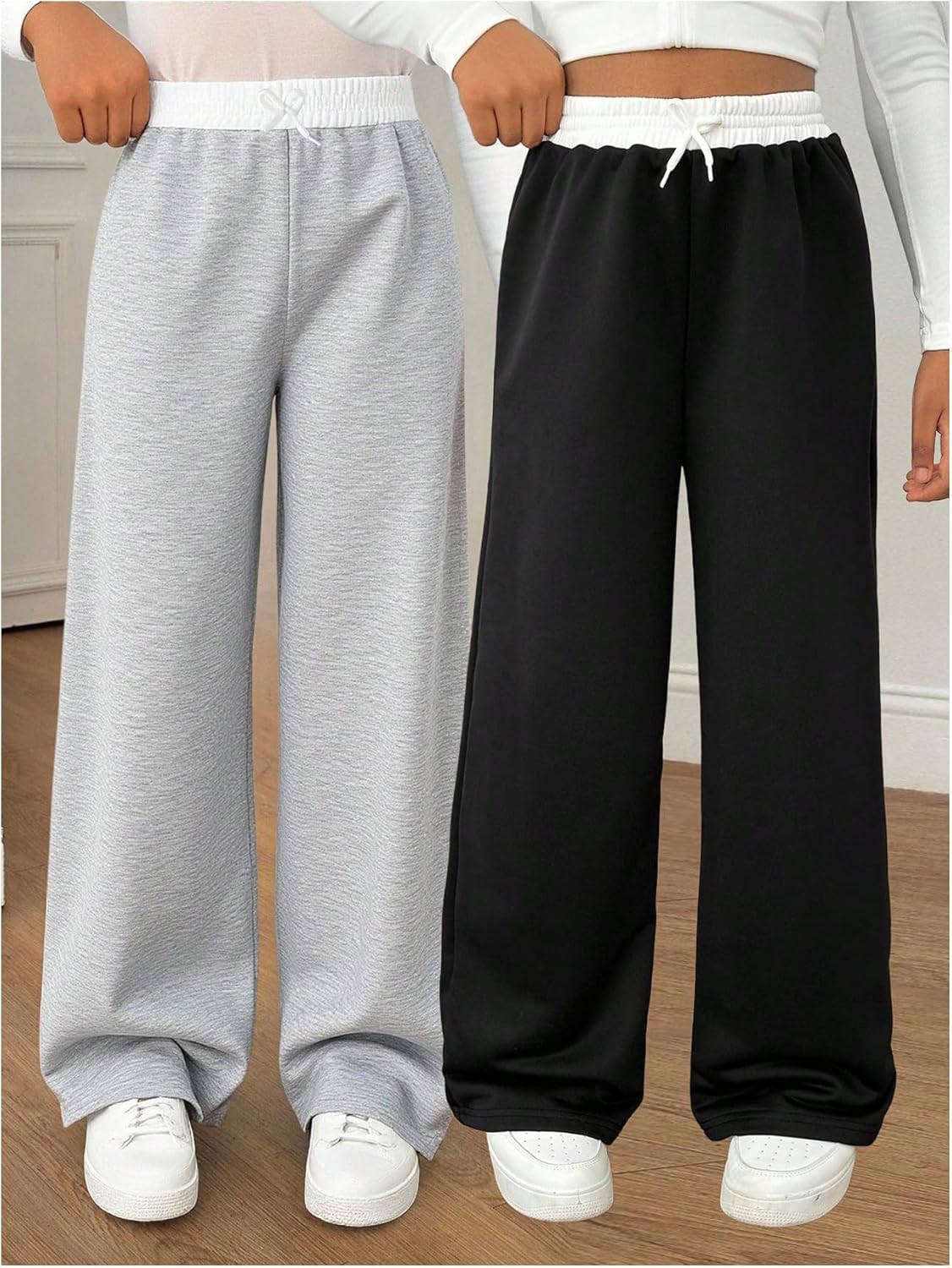 Girl's 2 Packs Baggy Sweatpants Elastic Waist Wide Leg Pants Casual Athletic Sweat Pants Trousers - Image 2