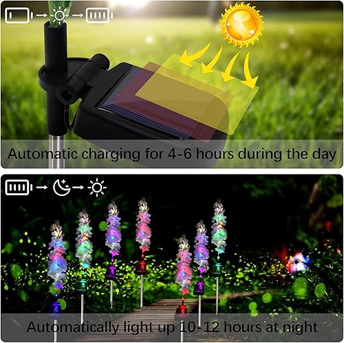 Miniatura 4 de Luces solares para exteriores, IP65 impermeable Delphinium luces solares de jardín decoración de jardín, paquete de 4 luces solares de delphinium