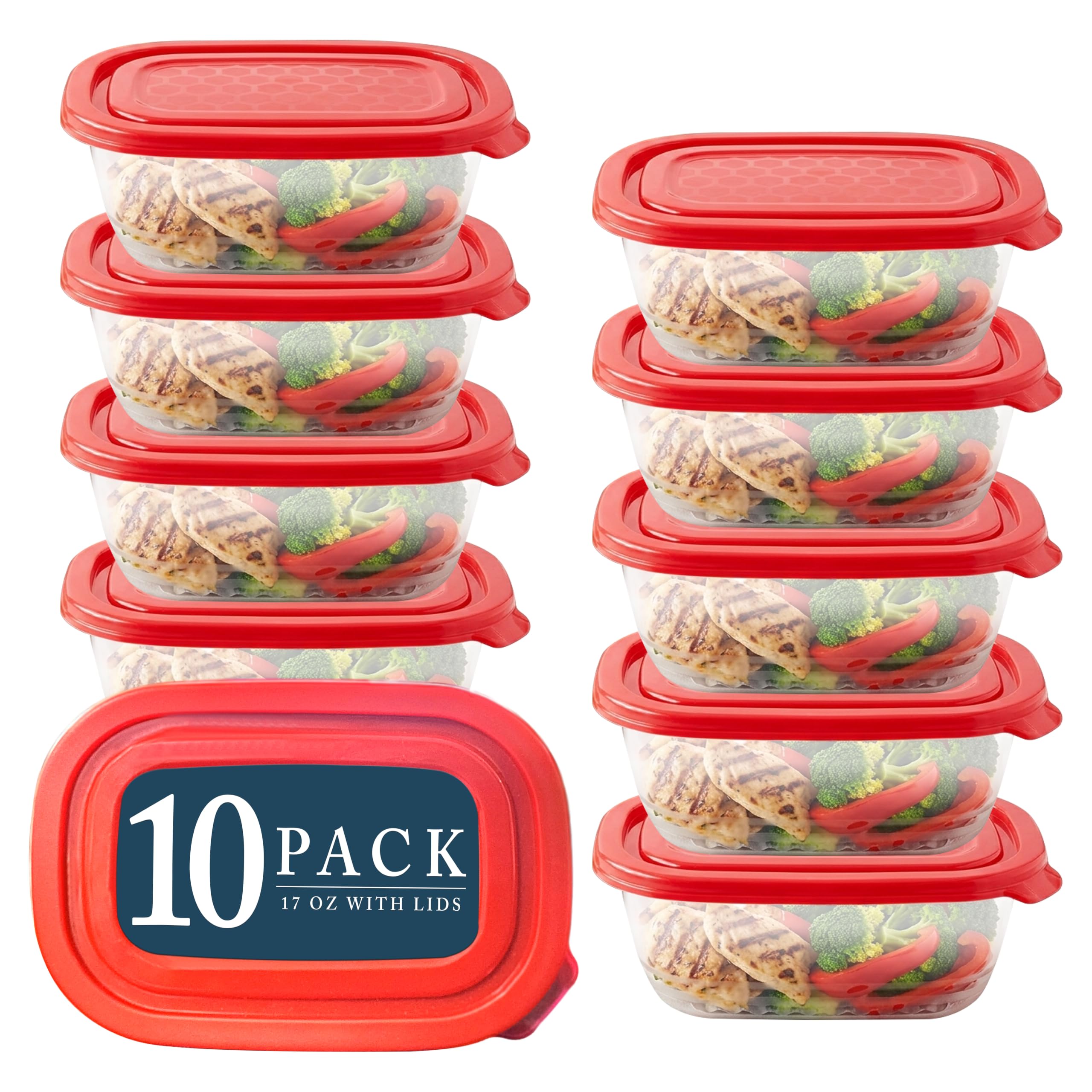 Neez 10 Pack 17oz Small Freezer Storage Containers (2 Cups) - Plastic Food Storage Containers with Lids - Ideal For Snacks & Meal Prep - BPA Free, Reusable, Microwavable & Dishwasher Safe