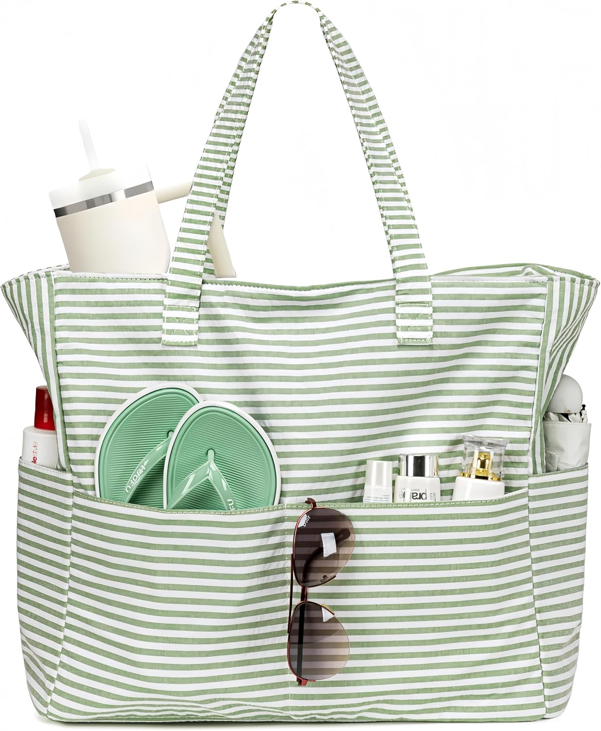 LEDAOU Large Beach Bag Women Waterproof Sandproof Zipper Beach Tote Pool Bag for Gym Grocery Travel with Wet Pocket | Waterproof, Sandproof, Zipper, Pool, Gym, Grocery