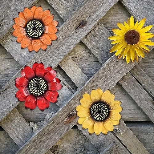 Miniatura 7 de YEAHOME Decoración de pared de girasol, decoración de pared de flores de metal de 9 pulgadas, decoración de jardín de girasol para colgar para