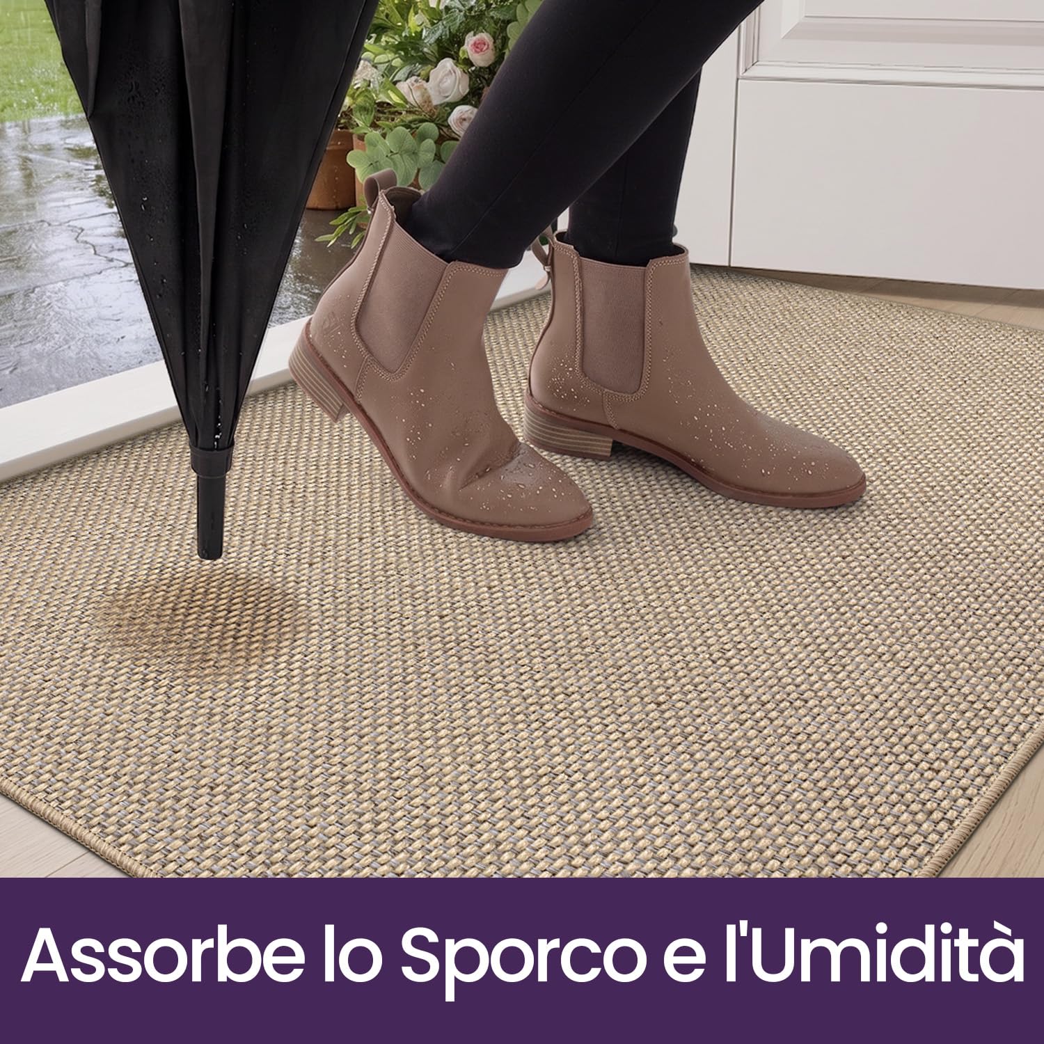 DEXI Zerbino Ingresso Interno 90 x 140 cm, Tappeto Porta Antiscivolo, Facile da Pulire, Zerbini Assorbente per Casa, Corridoio, Beige