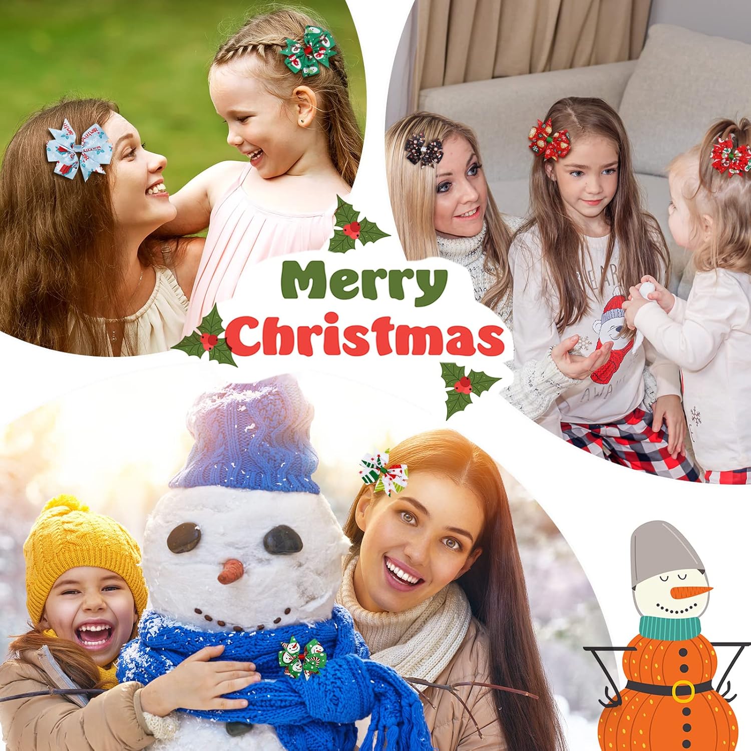 Honoson 24 Pcs Christmas Hair Bows Clips Snowflake Hair Accessories 3 Inch Christmas Bow for Women Colorful Xmas Boutique Xmas Bowknot Hairpins Barrette Gifts for Winter Holiday(Classic Pattern) - Image 7