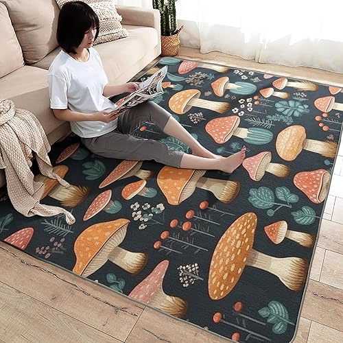 Miniatura 4 de Alfombra de 2 x 3, alfombras de hongos para entrada, sala de estar, dormitorio, alfombra botánica de área pequeña y decoración de dormitorio,