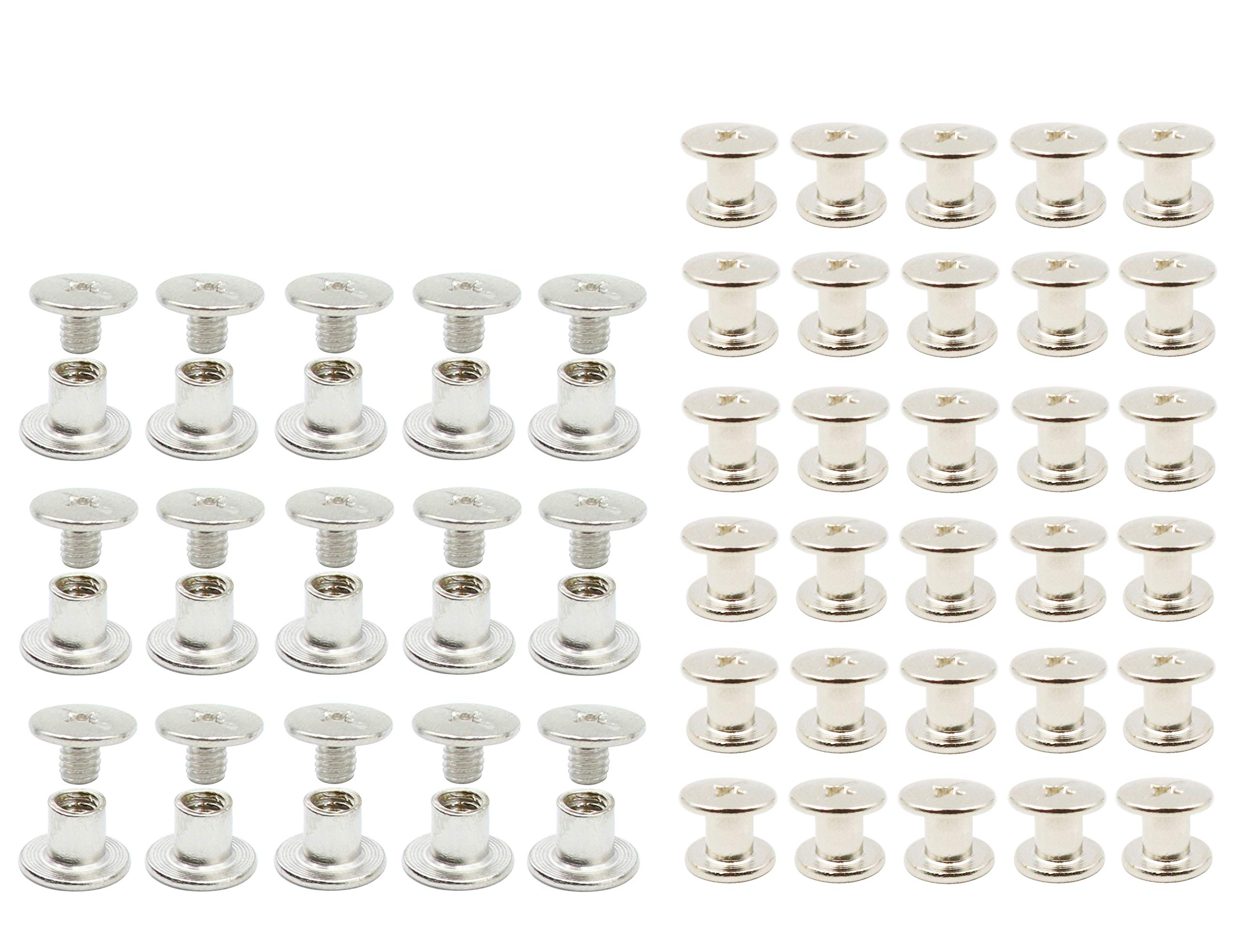 LBY 100 Sets M5 x 6mm Chicago Screws, Binding Screw Posts, Book Screws, Binding Barrels and Screws Assortment Kit, for Leather Saddles Purses Belt Repair, Nickel-Plated