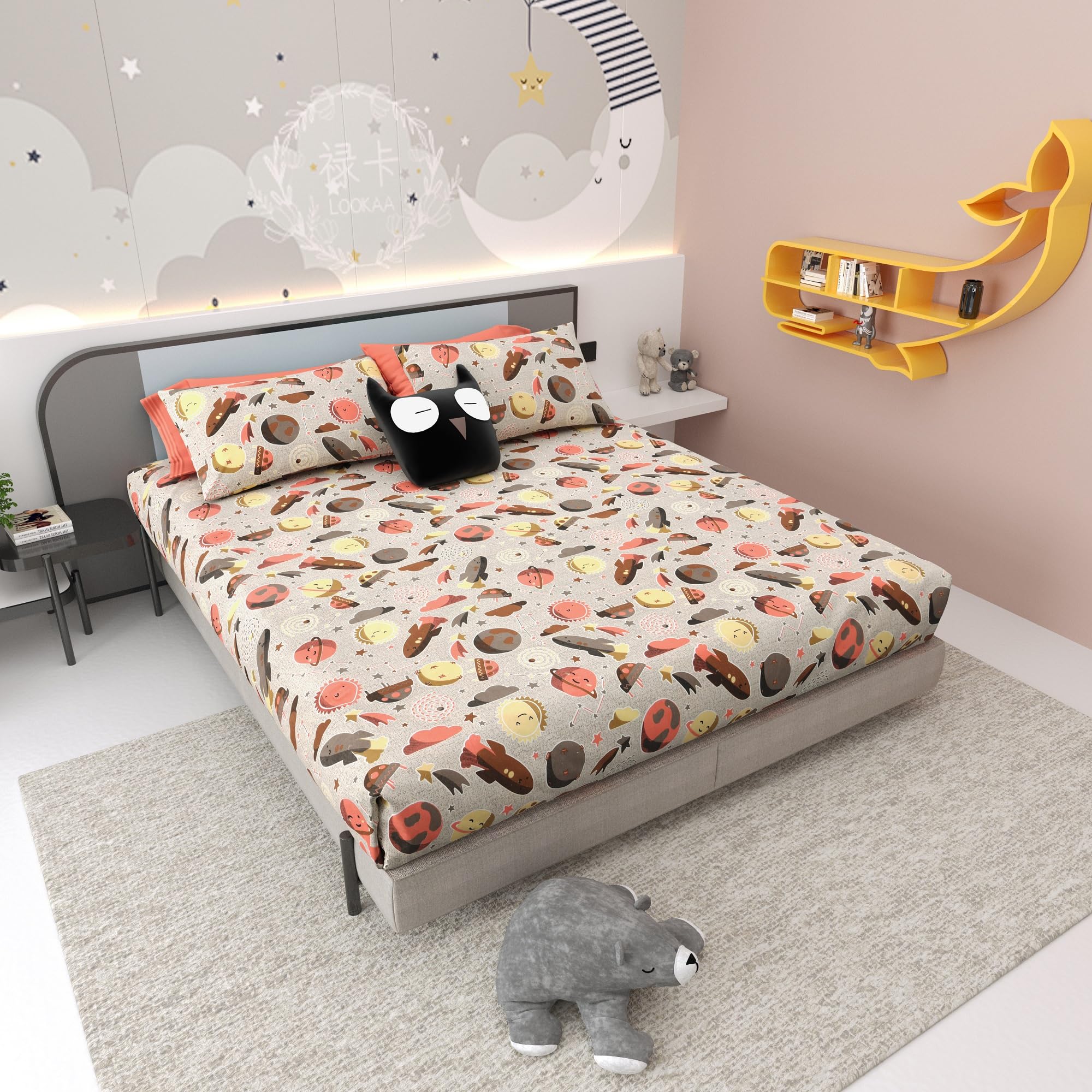 Cartoon Printed Premium Pure Cotton 300 TC King Size Bedsheet with 2 Pillow Cover, (100"x108" Inches), Pack of 1-picture-18
