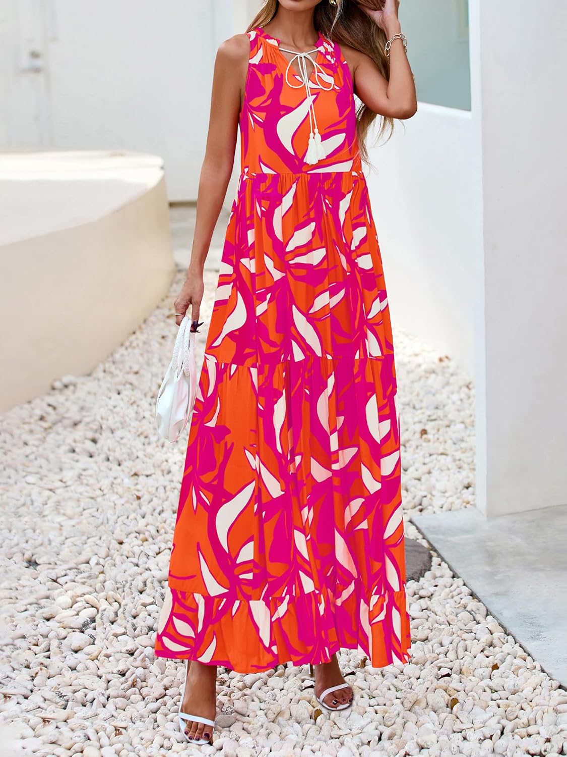 BTFBM Womens Summer Maxi Dresses 2025 Casual Sleeveless V Neck Loose Fit Floral Boho Dress Beach Long Sundress - Image 4