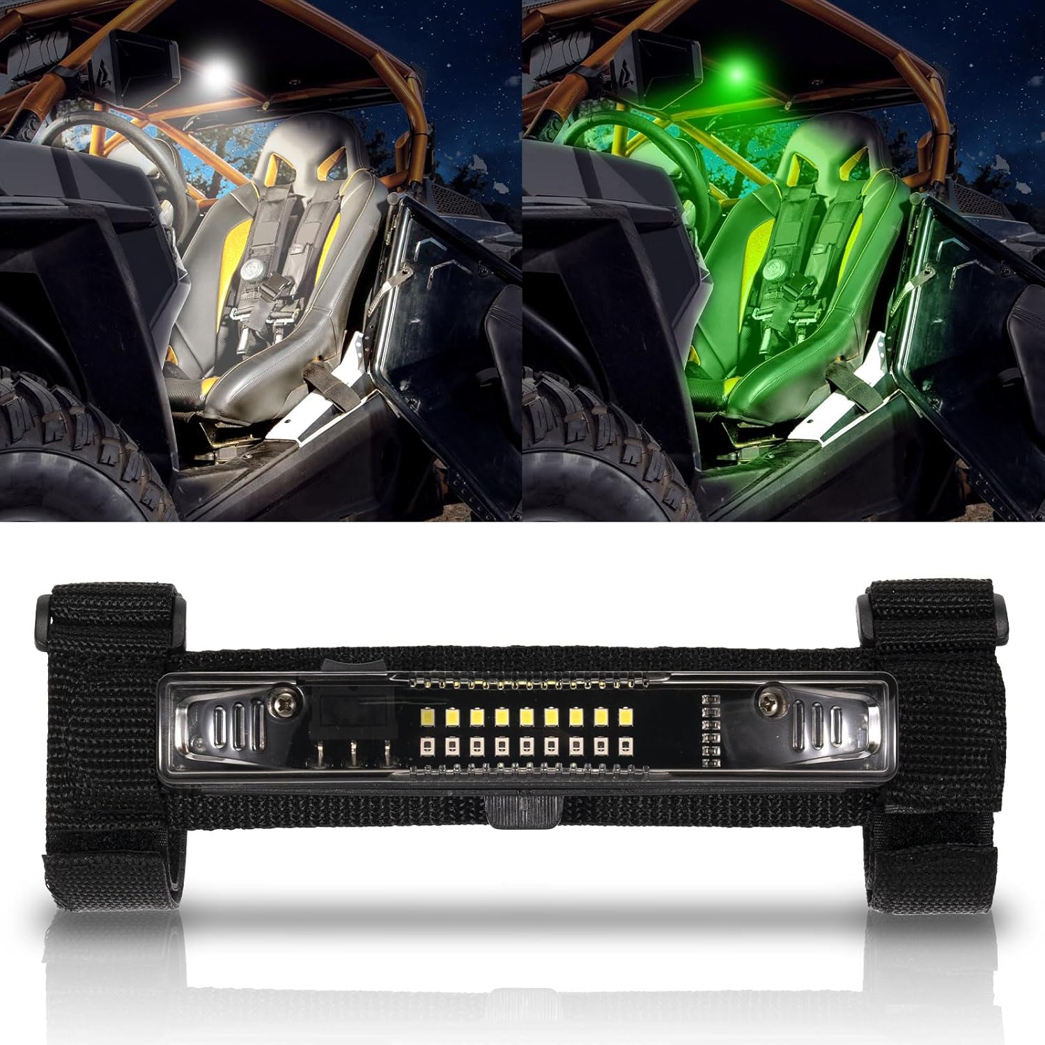 UTV Dome Light Battery Powered LED Light Bar Universal Roll Bar Mount LED Light for UTV ATV Polaris RZR Can-Am Ranger Pioneer Talon Yamaha Kawasaki Off Road - White/Green
