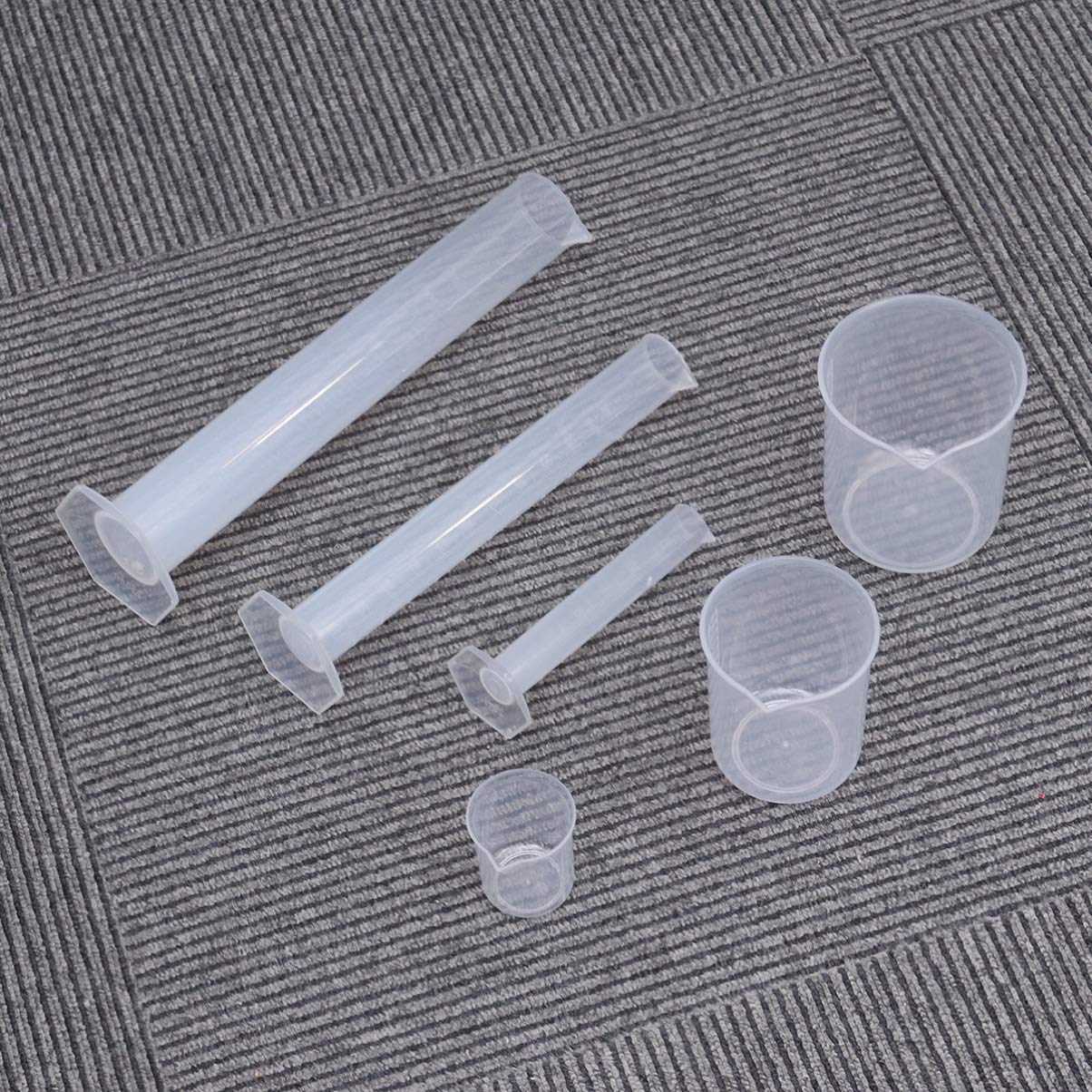 Flüssigkeitsmesswerkzeug-Set – 3 Messbecher (50 ml, 250 ml, 500 ml) und 3 Messzylinder (25 ml, 100 ml, 250 ml), durchscheinendes, hochpräzises Schullaborwerkzeug für Schüler