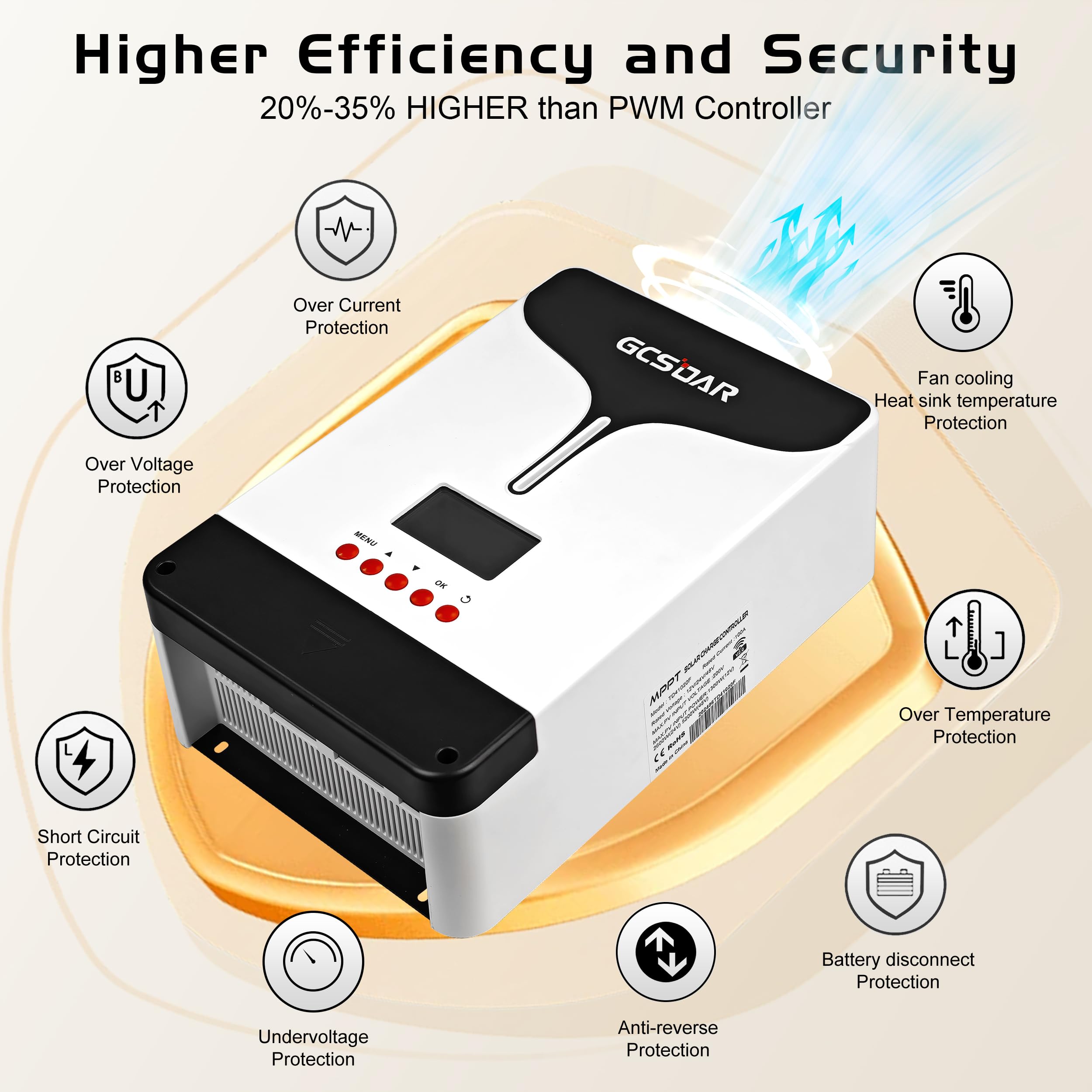 Regulador de carga MPPT de 60 A, 12 V/24 V/48 V, máx. PV 150 V, pantalla LCD, adaptador WLAN opcional, control remoto, controlador de carga solar para plomo, ácido y litio
