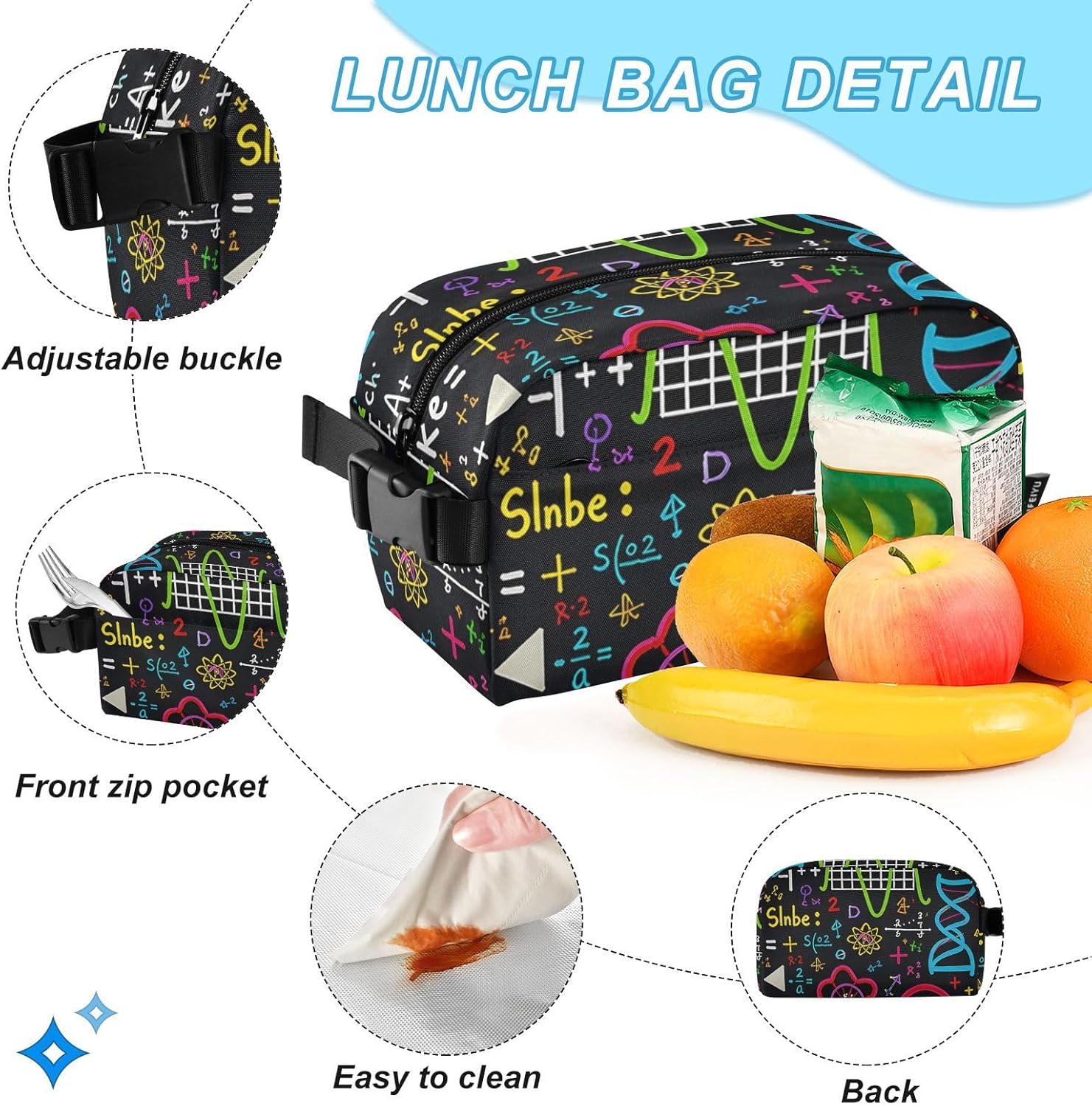 ALAZA Colorful Math Science Geometric Backpack and Lunch Bag Set Back Pack Bookbag Cooler Case Kits