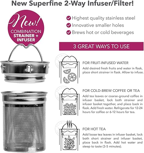 Miniatura 5 de Teabloom All-Beverage Tumbler – 15 oz / 450 ml – Tempered Glass Travel Bottle – Hot and Cold Tea Infuser – Cold-Brew Coffee – Fruit-Infused Water –
