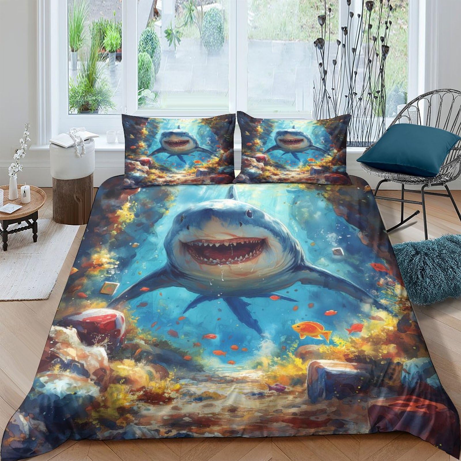 Housse de couette requin super douce et respirante 200x200cm microfibre