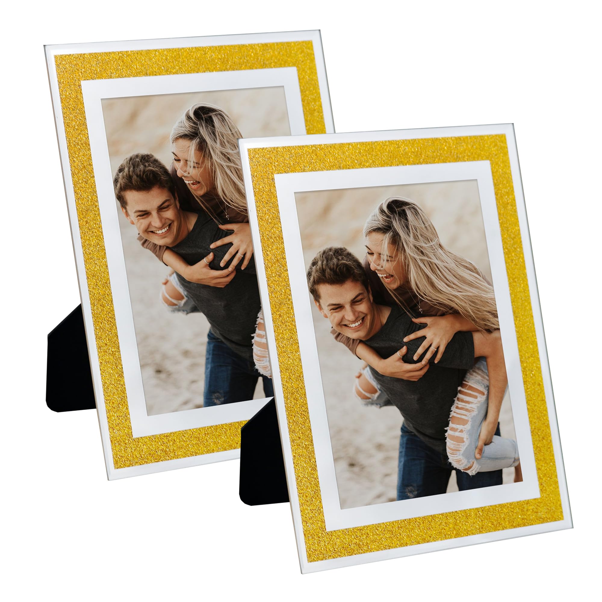 GraduatePro Gold 5x7" 2pcs Glass Certificate Frame Silver Square Thick Border Holder Document Diploma