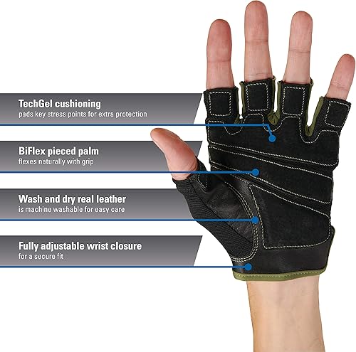 Miniatura 2 de Harbinger Flexfit - Guantes de levantamiento de pesas sin muñequera con palma de cuero acolchada flexible (par)