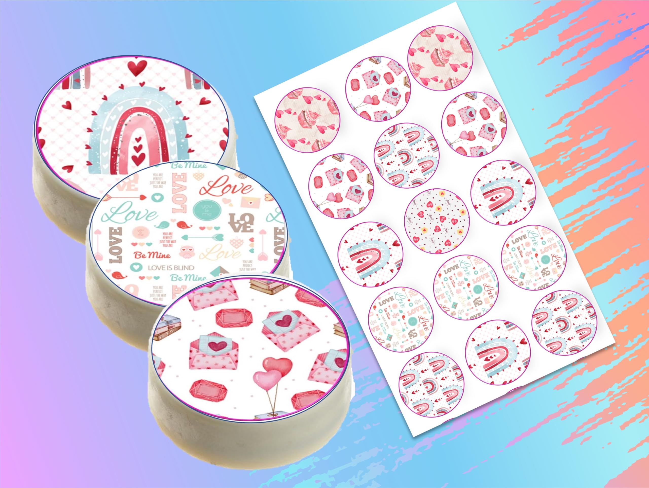 Edible Boho Valentine, Mother's Day Oreo cookies covered images, cupcake topper printed on edible paper sugar icing sheet, for cookie decorating, 15 circles 2