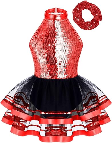 Miniatura 7 de CHICTRY Vestido tutú de ballet con lentejuelas brillantes para niñas y niñas, disfraz de baile latino moderno de jazz