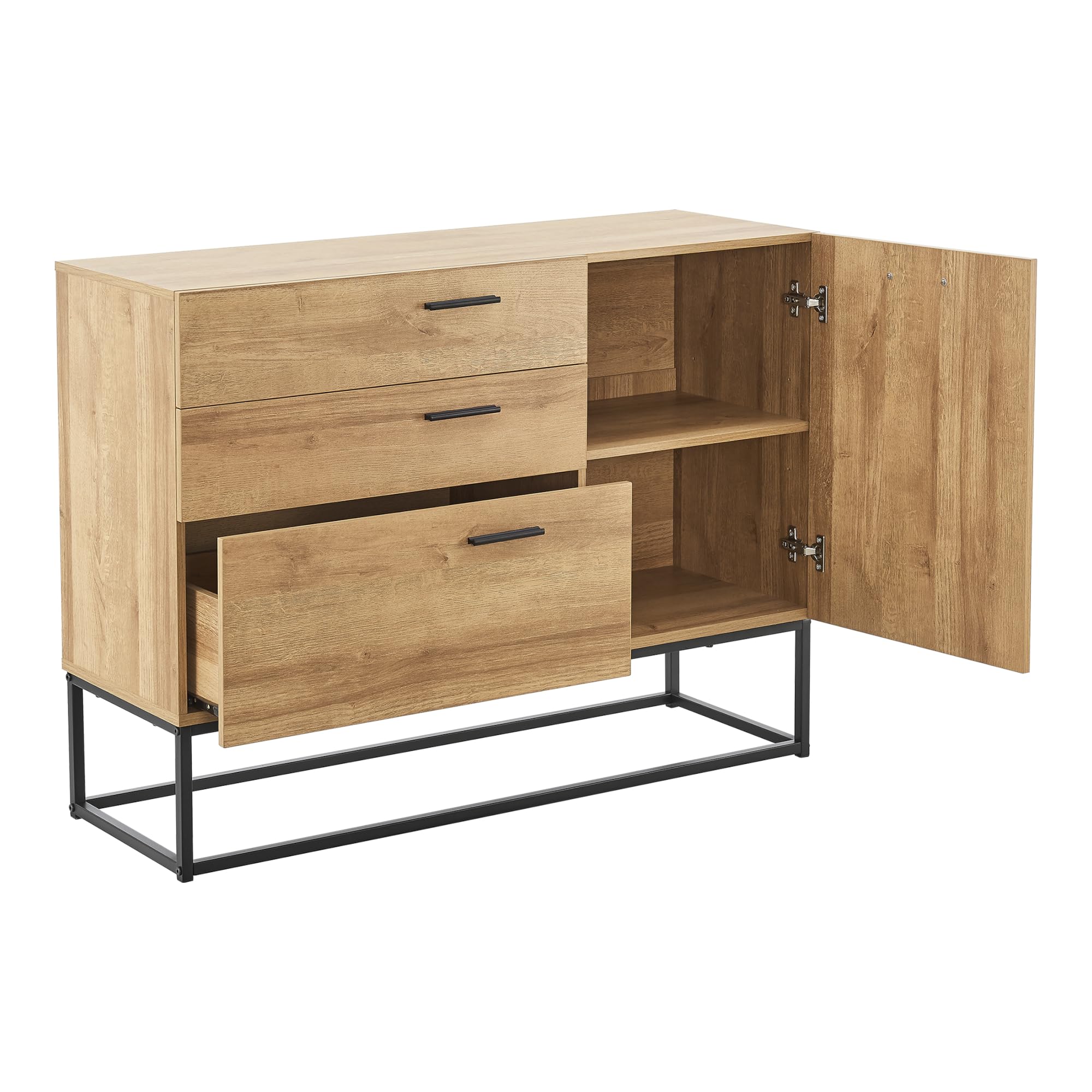 [en.casa] Buffet Style Industriel Commode pour Salon Entrée Chambre Meuble de Rangement avec Tiroirs et Étagère Fermée à Porte Métal Panneau de Particules 75 x 100 x 35 cm Noir Effet Chêne