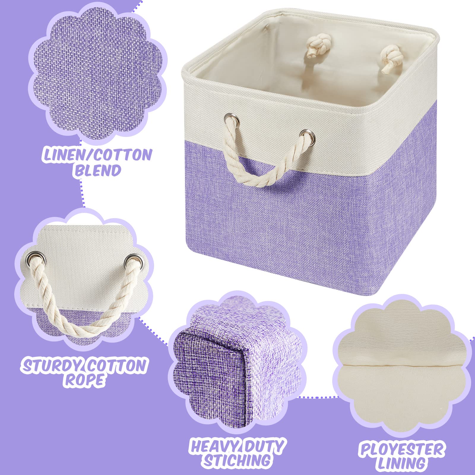6 Stück, 33 × 33 cm Würfel-Aufbewahrungsboxen aus Stoff, faltbar, mit stabilen Tragegriffen, für Zuhause (Violett)