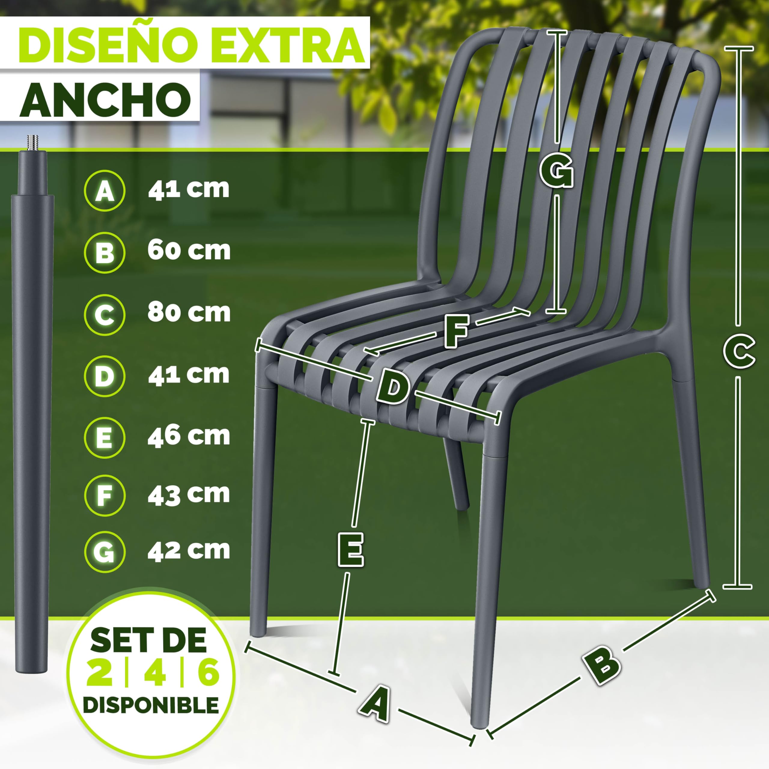tillvex Juego de 2 sillas de jardín apilables, resistentes a la intemperie, sillas de exterior de hasta 120 kg, sillas de jardín para exteriores, muebles de terraza, balcón, jardín, terraza