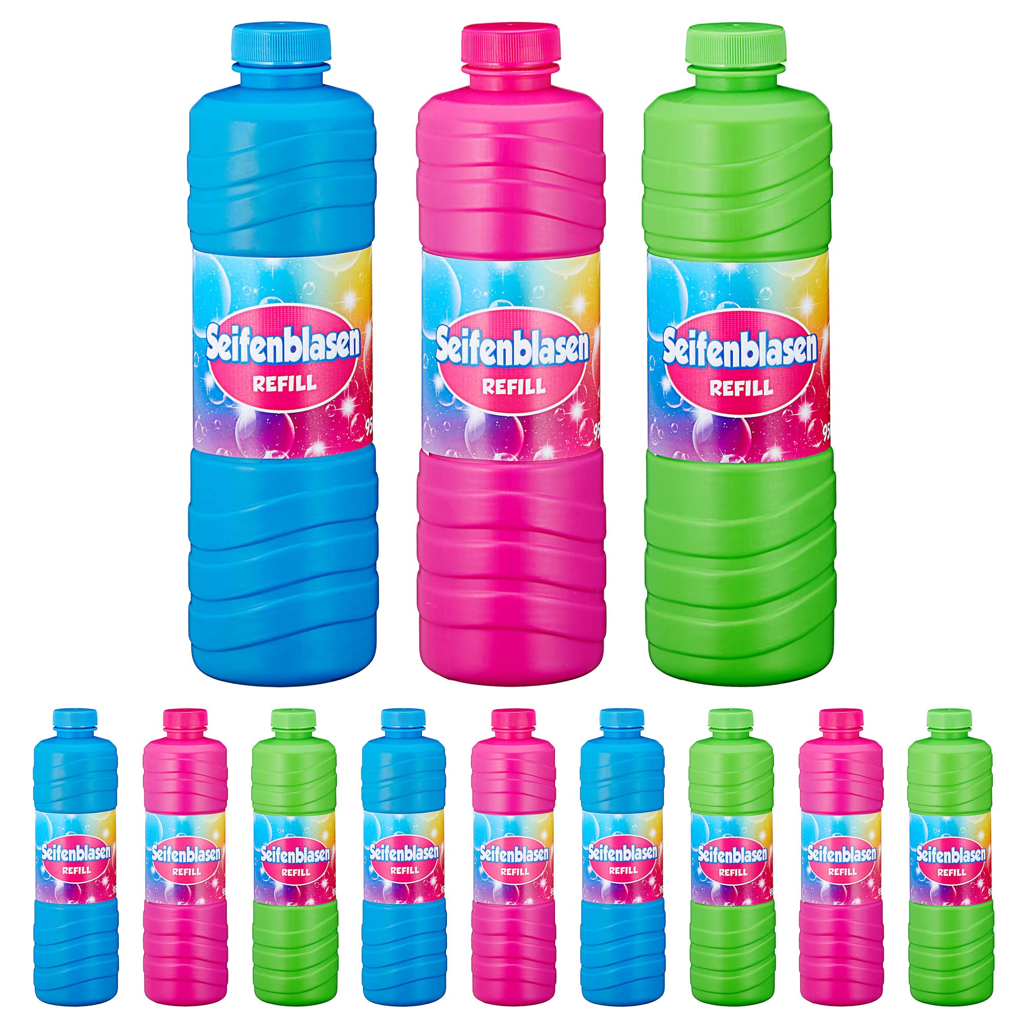Cepewa Seifenblasen Nachfüllflasche 12er Set │ 950ml Refill Seifenblasenflüssigkeit │ Flasche Flüssigkeit (1 x 12er Set Seifenblasen Nachfüllflasche)