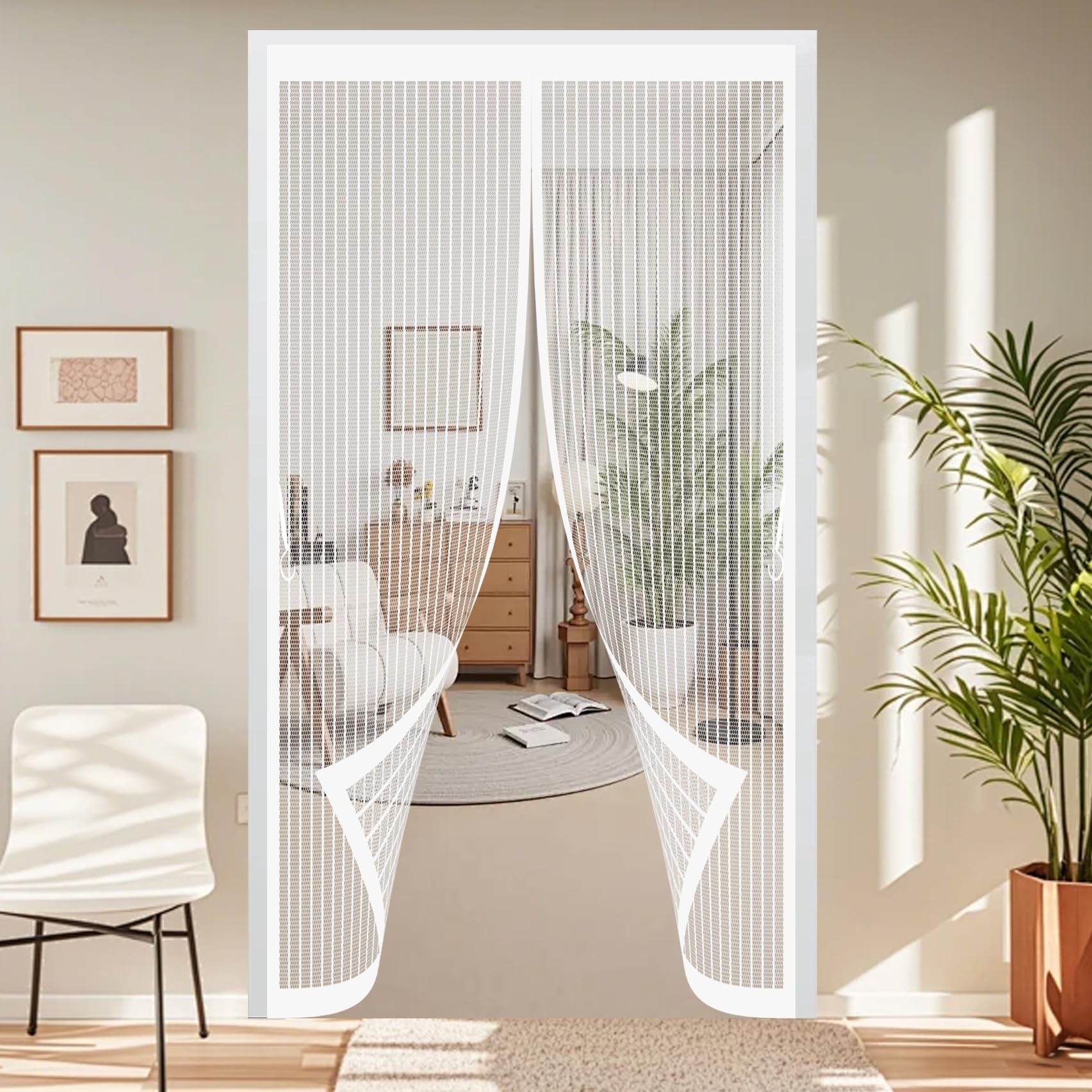 Fly Screens for Doors 72 x 246 cm Powerful Magnets, No Drill Installation, Automatically Closes, for Keeping Out Flies & Bug Mosquito Proof Door Curtains for Patio Doors Balcony, White