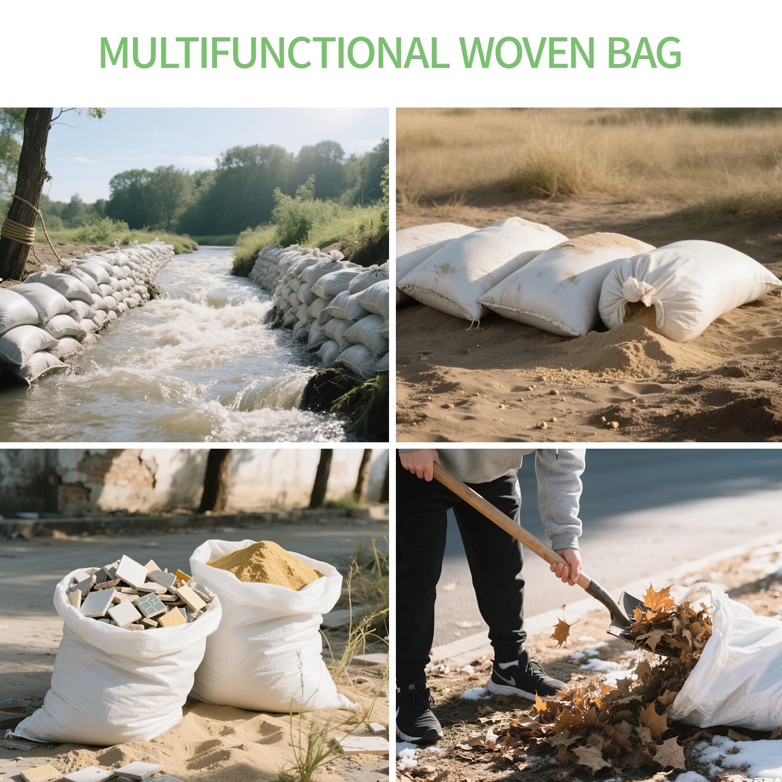 10 Sacs à Gravats Polypropylène Flandria - 55x95 Cm, Résistance 55 Kg, Réutilisables - Pour Chantier, Jardin, Sable, Terre, Déchets Verts - 11