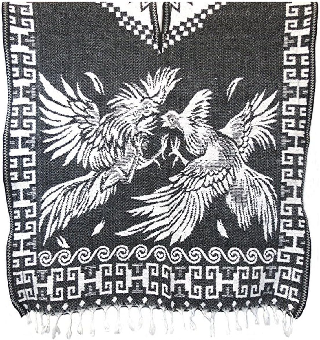 Del Mex Authentic Mexican Poncho Cobija Gaban Blanket -Black & White - Image 2