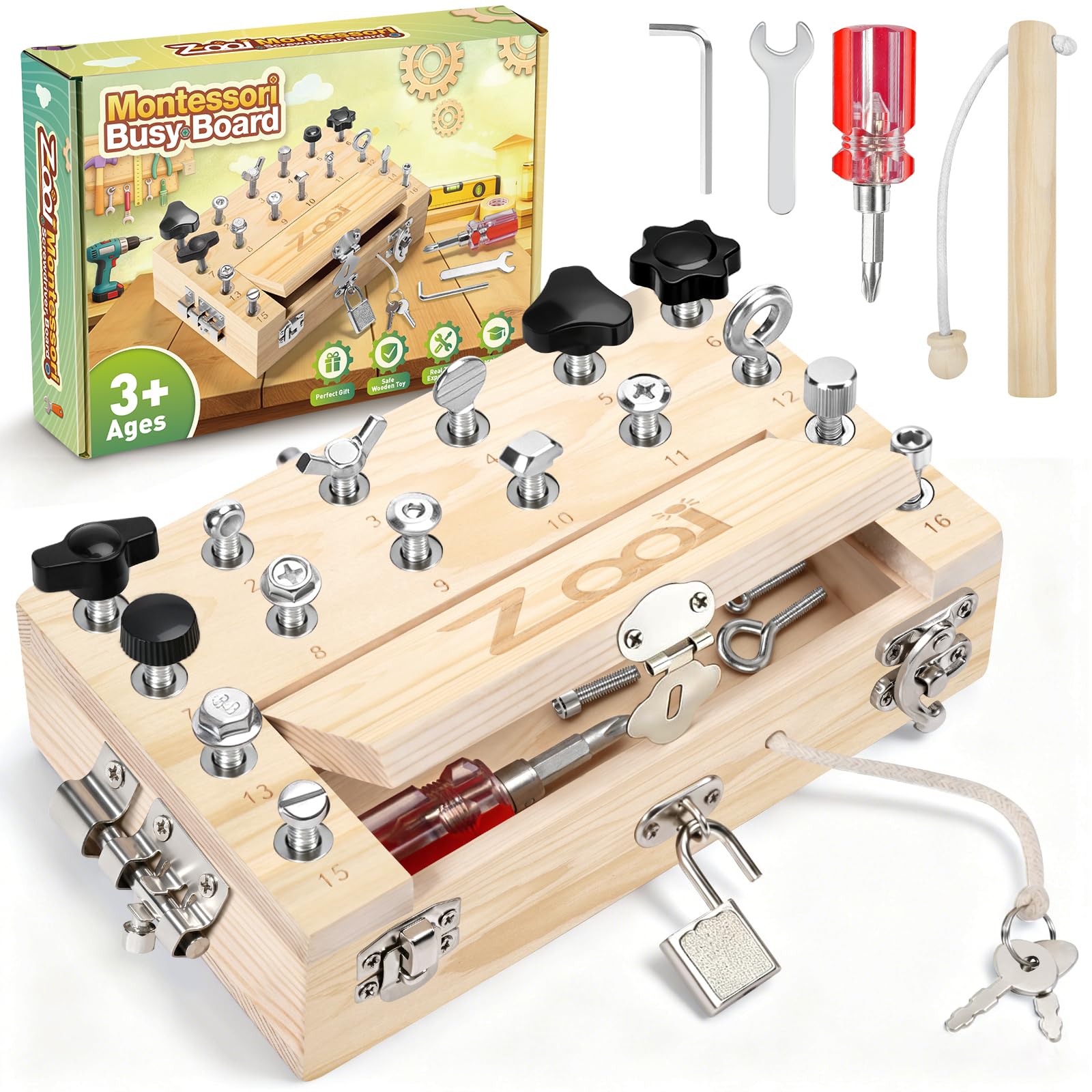 ZOOI Montessori Toys for 3 Year Olds,Montessori Busy Board with Screwdriver
