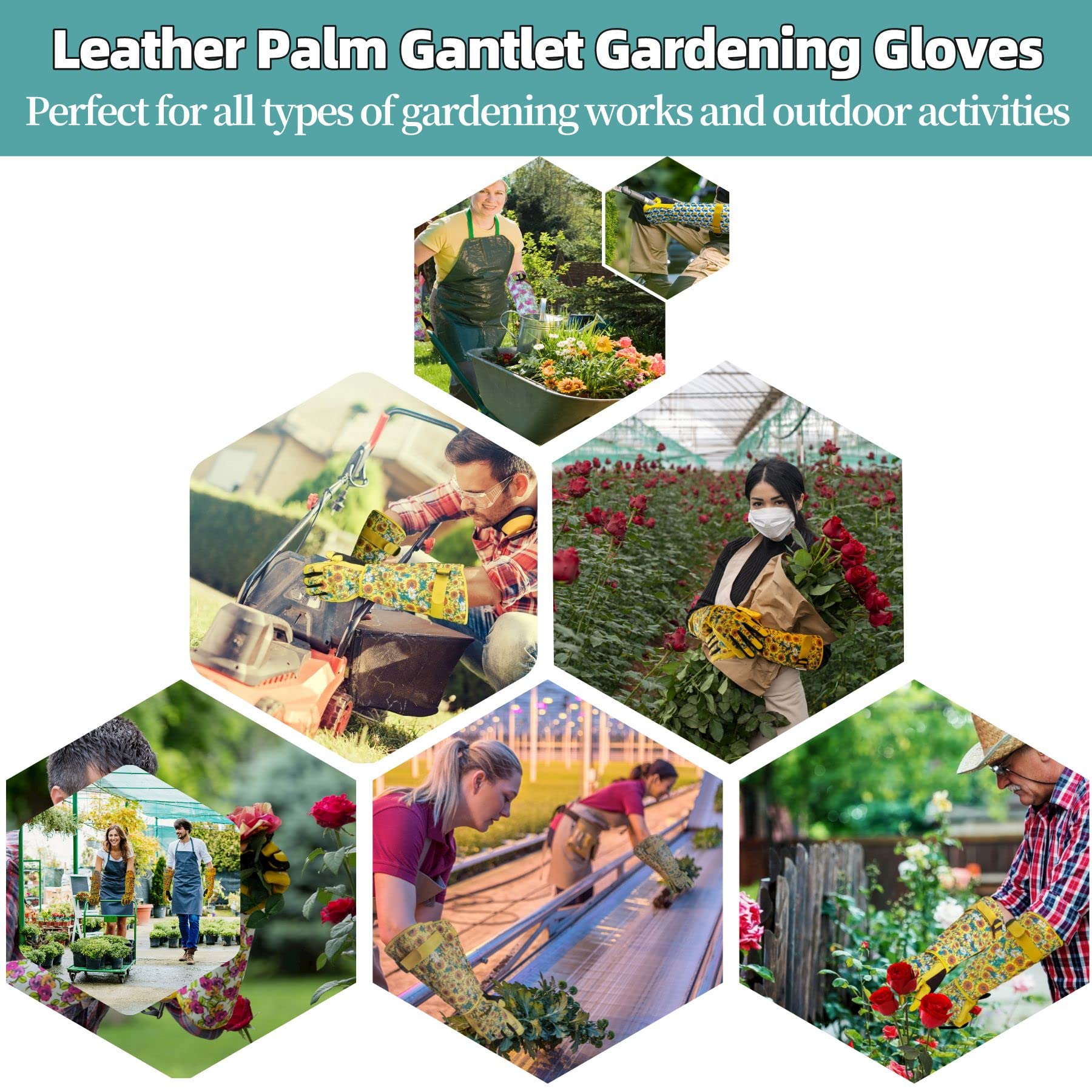 Guanti da giardinaggio in vera pelle | Guanti da giardinaggio resistenti alle spine | Guanti lunghi con touch screen (taglia L, rosa)