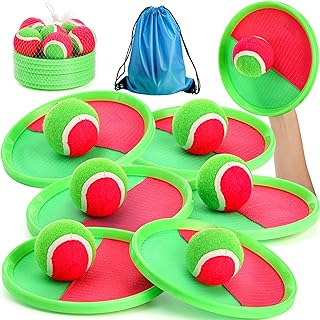 DEAYOU 6 Pack Toss Catch Game Set, Velcro Paddle Ball and Catch Game, Throw and Catch Ball for Children, Family, Adult, 6 Disc Paddles 6 Balls 1 Storage Bag and 1 Mesh Bag for Beach, Yard, Sport, Lawn