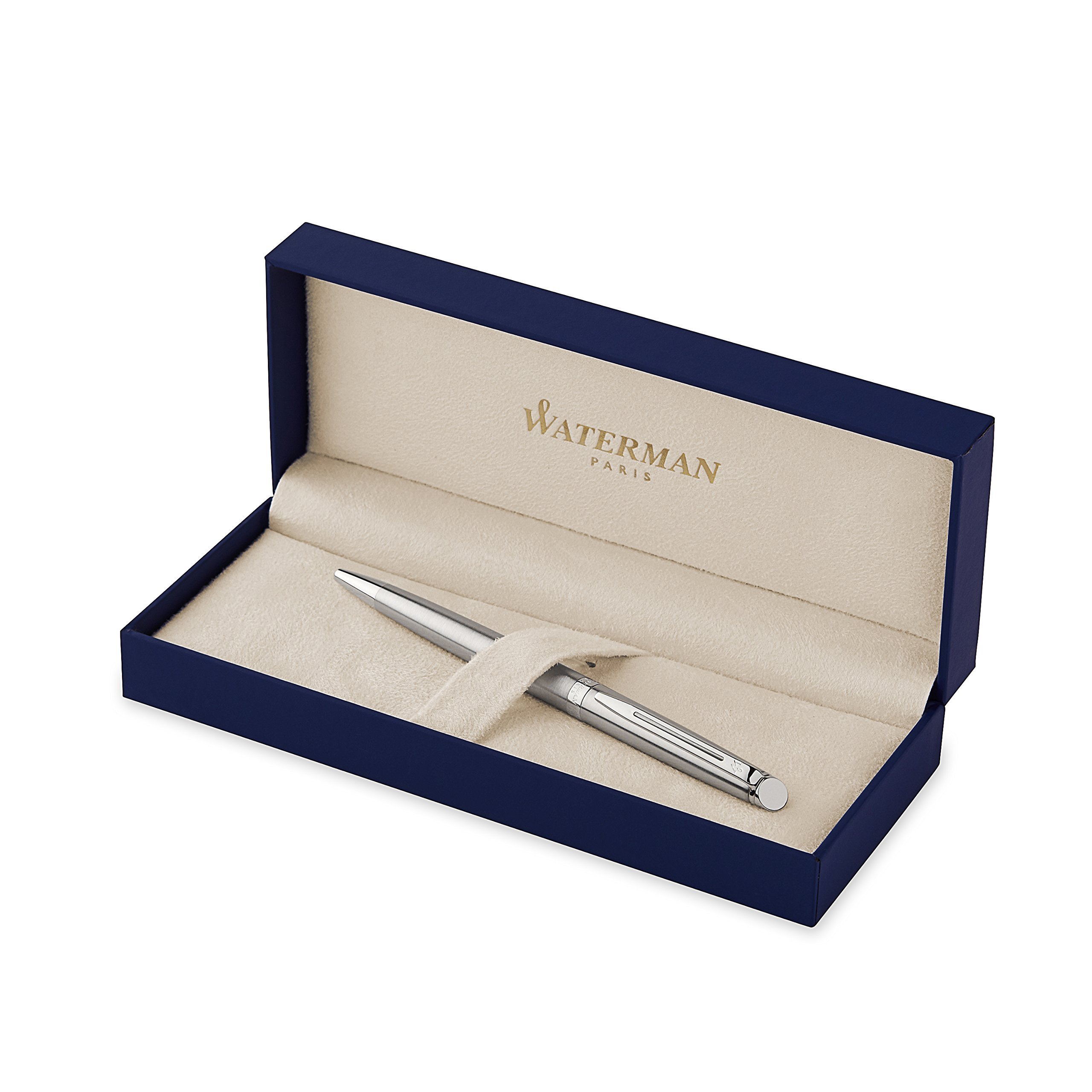 Waterman Hémisphère Acier Attributs Chromés Stylo Bille Pointe Moyenne - Dans son écrin + Waterman Recharge Stylo Bille, Pointe Moyenne, Encre Bleue (S0944490) Bundle