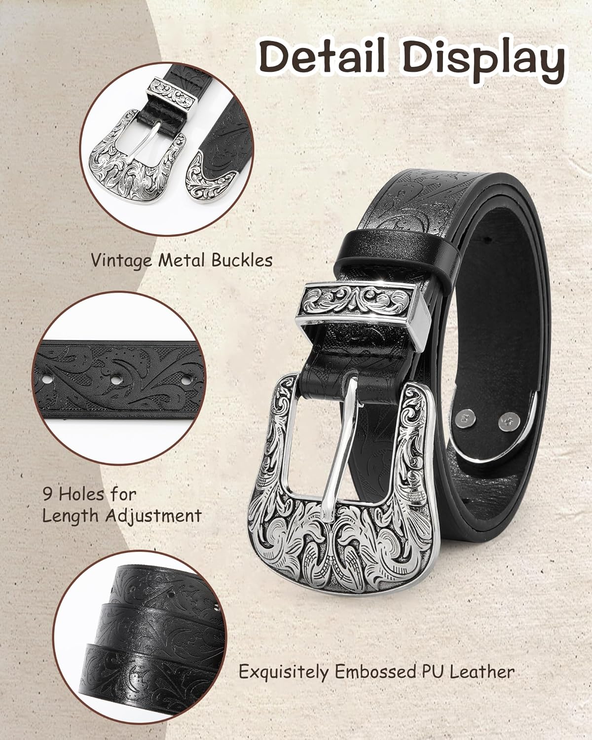 AWAYTR Kids Western Belt for Girls - Vintage Cowgirl Leather Belt for Jeans Dresses - Image 3