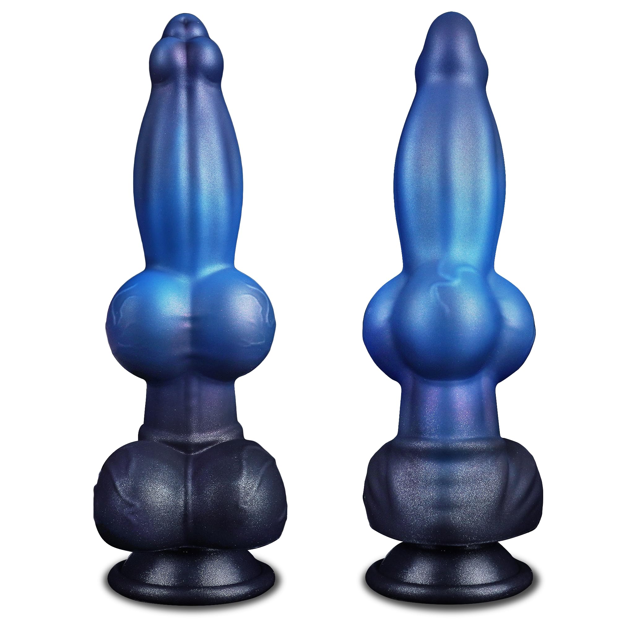 9.6" Blue Black Knotted Dog Dildo 2.8" Knot Pt Silicone Anal Toy w Suction Cup for Men Women Gay