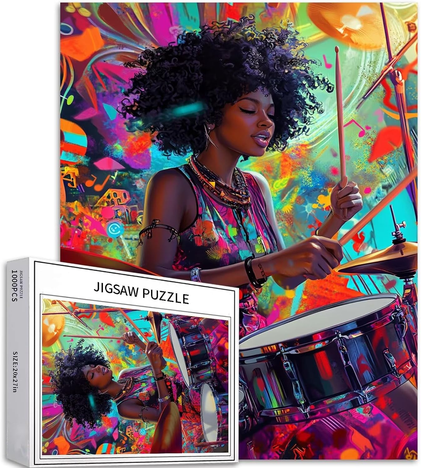 1000 Piece South Africans Jigsaw Puzzles for Adults Black Woman Drums Puzzles Colorful DIY Handwork Puzzles for Home Decoration Gifts Family Puzzle Perfect for Game Nights 27×20 Inches