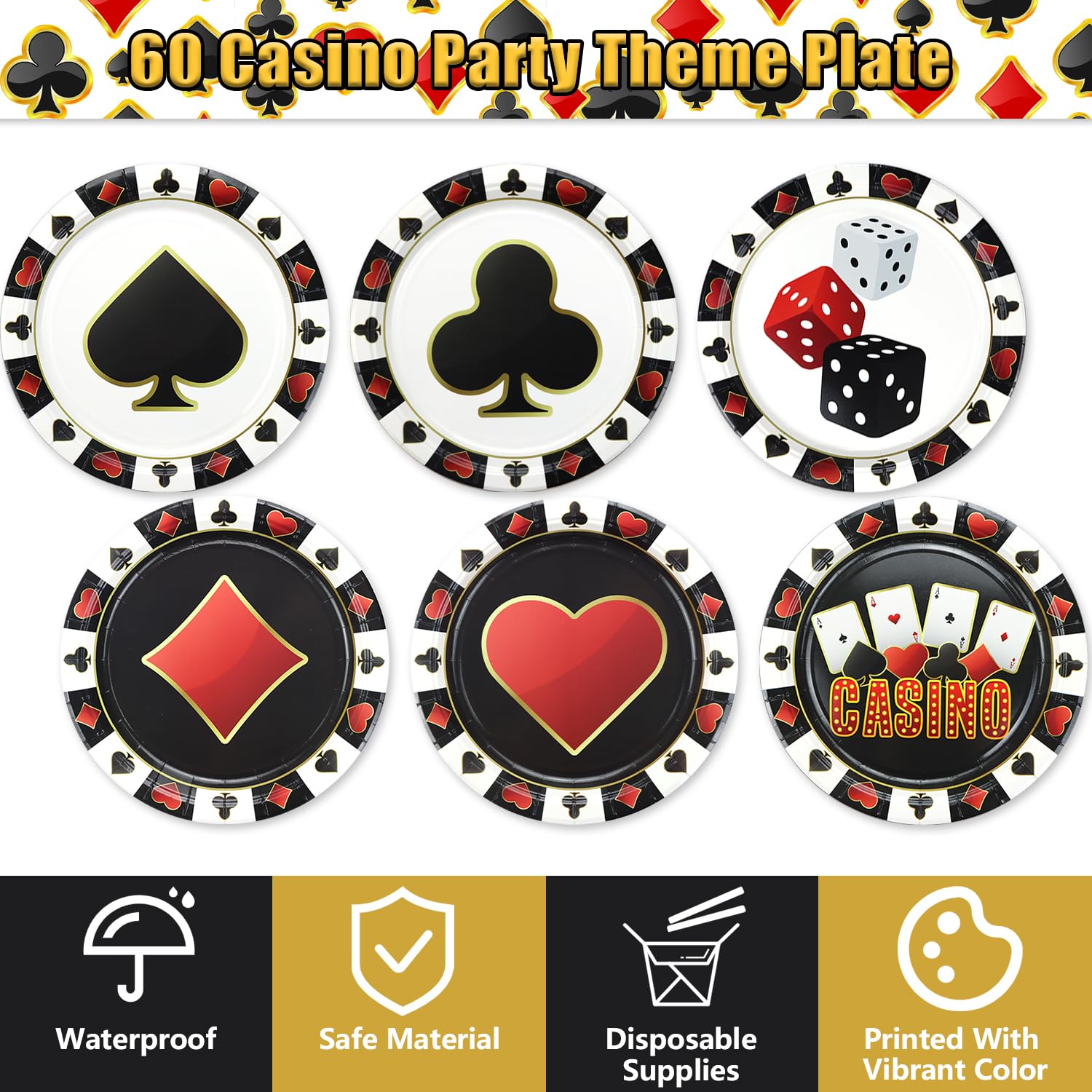 APUXXJUPA 60 Pcs Casino Paper Plates - Image 3