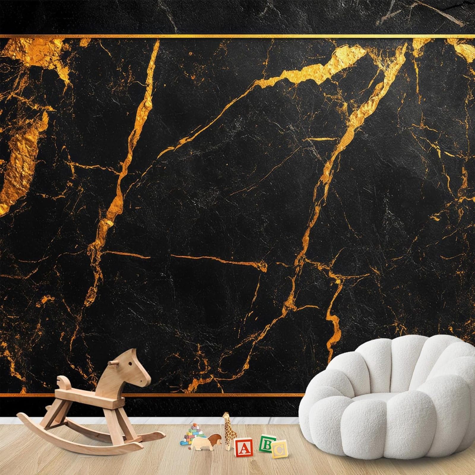 Hgjdjhnf 3D Mural Photo Wallpaper Black Gold Marble Look Luxury Wallpaper Non-Woven Modern Living Room Bedroom Children's Room Wall Decoration Motif Wallpaper,400Cmx280cm Wall Sticker - Background Wall - Painting - Pos