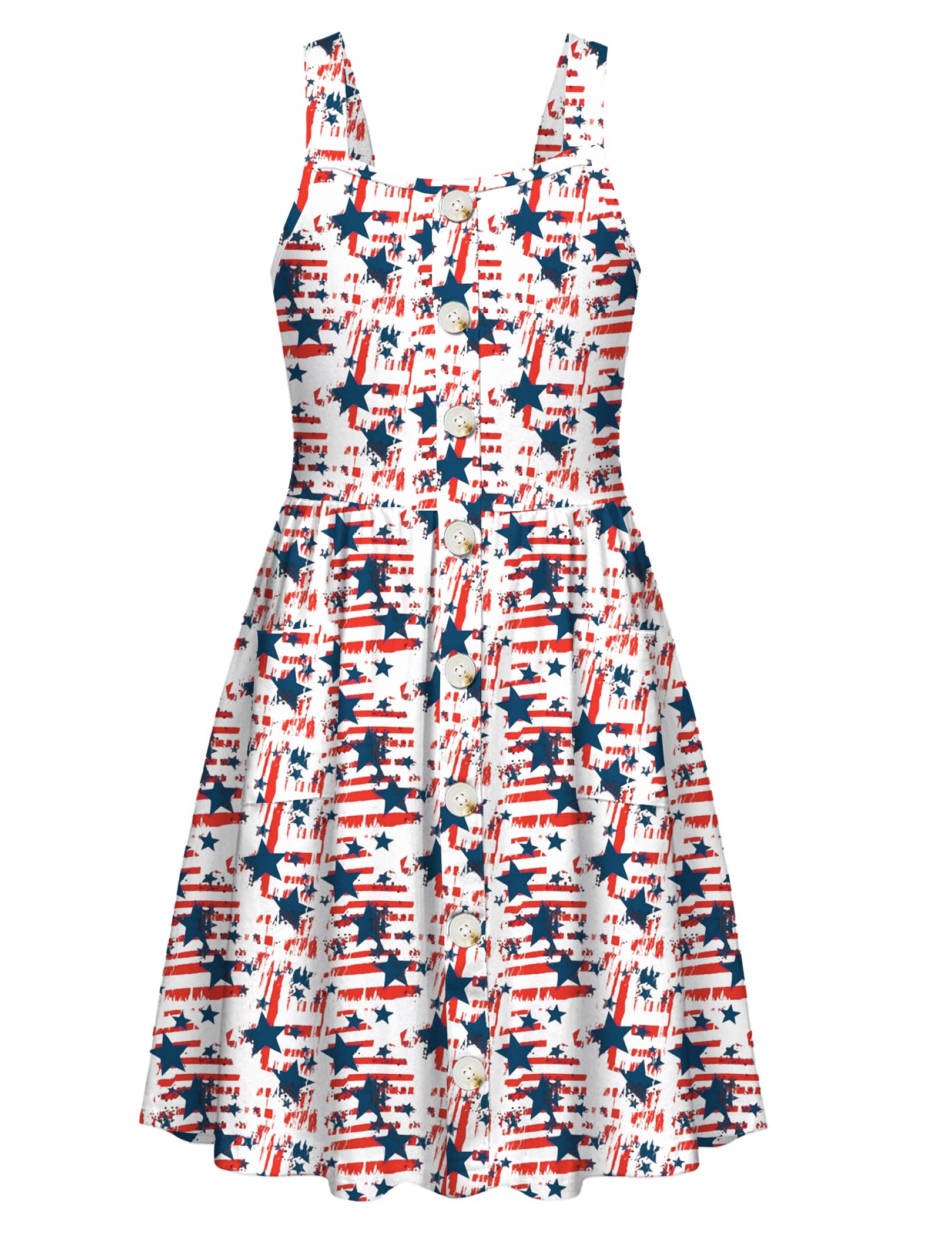 Arshiner Girl's Spaghetti Strap Button Down Midi Sleeveless Summer Casual Sundress A-line Dress with Pockets