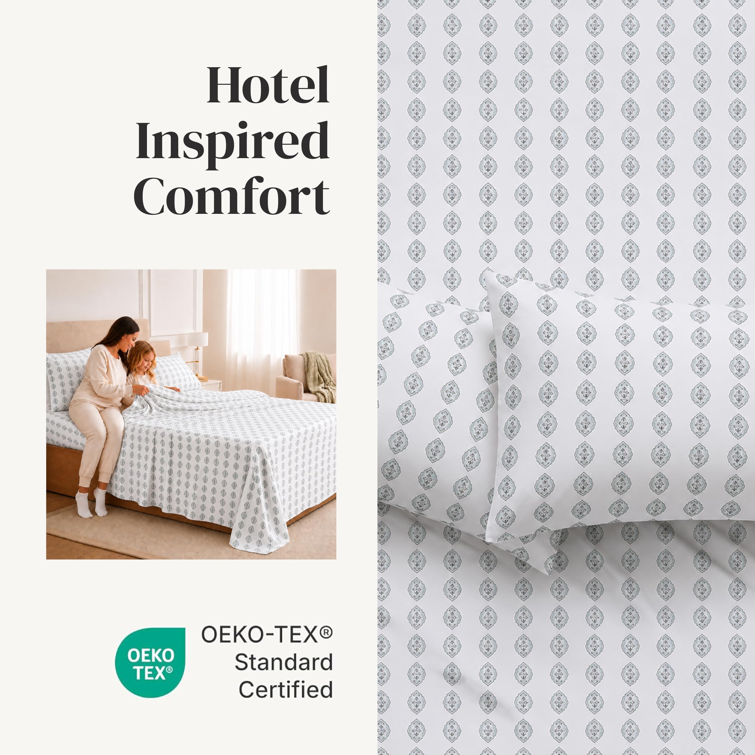 Modern Threads Lenzuola in morbida microfibra stampata – Lussuosa biancheria da letto in microfibra – Include lenzuolo piatto, lenzuolo con angoli con tasche profonde e federe Claire King