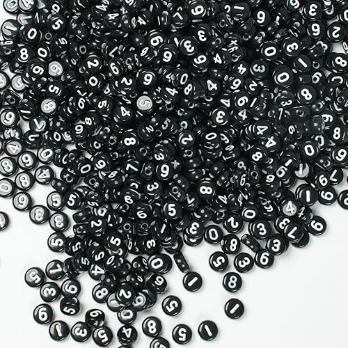 Miniatura 4 de 1000 cuentas numéricas redondas y blancas de 0-9 cuentas mixtas de 0.157 x 0.276 in de plástico, cuentas sueltas para hacer joyas y pulseras (blanco