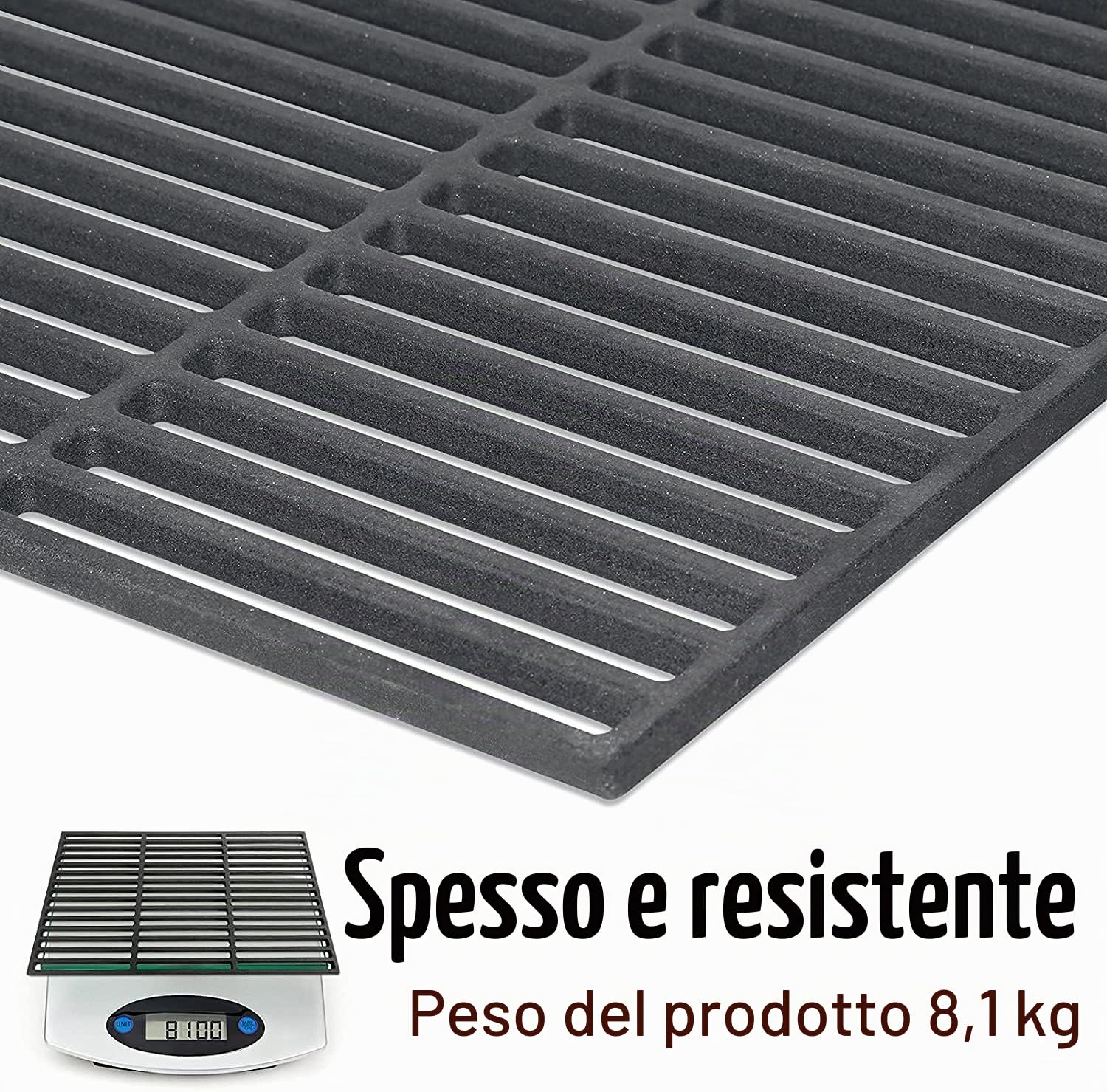 NAIZY Griglia in ghisa per barbecue, barbecue a carbonella, griglia a gas, griglia smaltata, accessori per barbecue, 60 x 40 cm