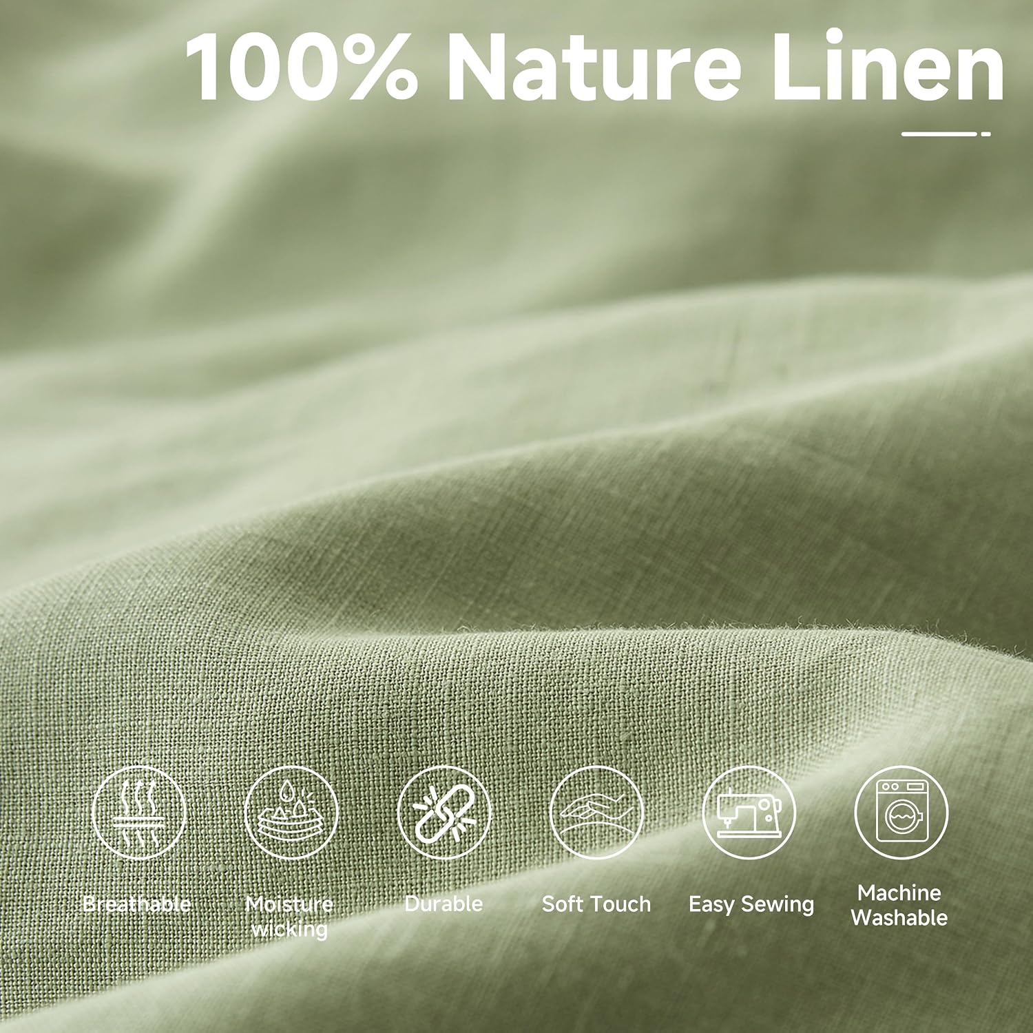 Simple&Opulence 100% Nature Pure Linen Fabric 78 Inch by The Yard, Plain Solid Color Linen Fabric for Sewing, Embroidery, Needlework, Bag, Tablecloths, Garments Craft Accessories(Sage Green)