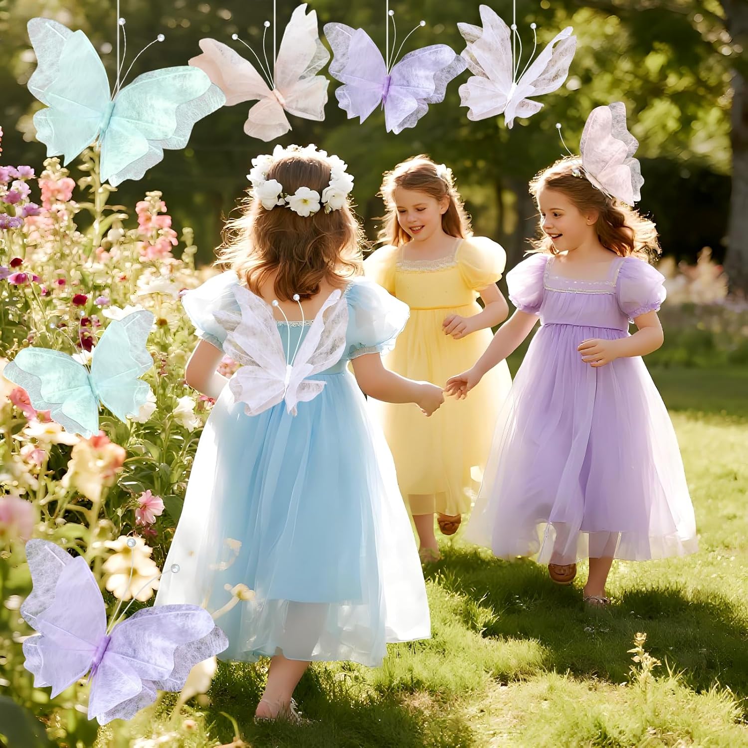 3D Hanging Butterfly Decorations, Butterfly Birthday Party Decorations, 6 Pcs Water-Repellent Paper Butterfly Hanging Decorations for Girls, Women, Flower Garden Party Décor - Image 5