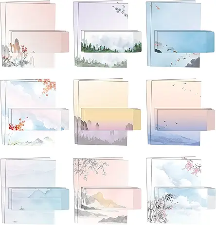 Japanese Watercolor Stationery Paper Set, 100 Piece Set...